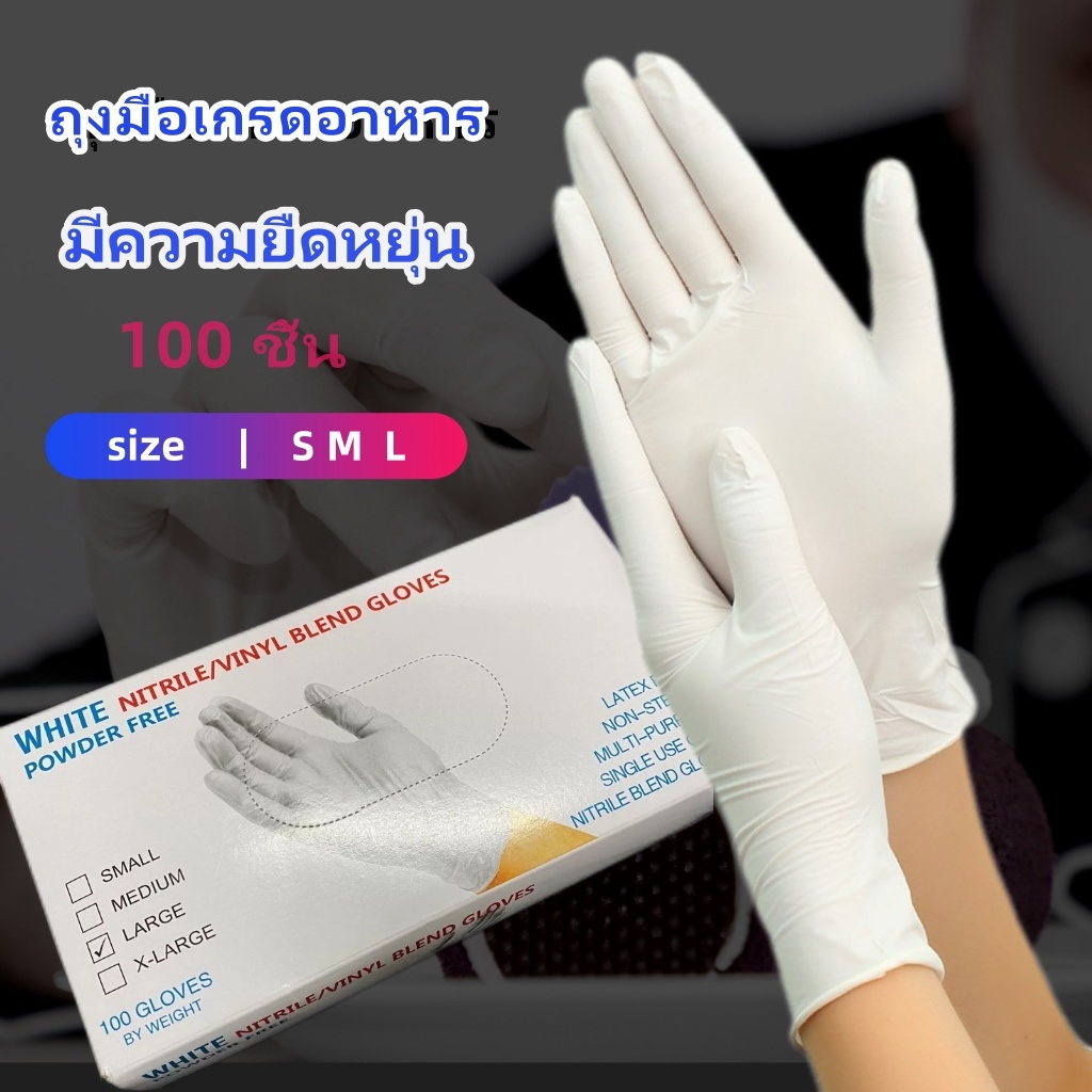 ถุงมือยางไนไตร แท้100% ไม่มีแป้ง ถุงมืออาหาร ถุงมือแพทย์ S M L กล่อง 100ชิ้น
