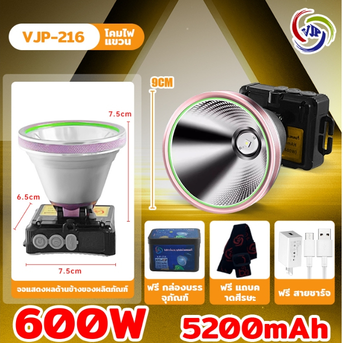 ไฟฉายคาดหัว 900W ไฟคาดหัว 10เซน. LCD อัจฉริยะไฟส่องกบ แบตเตอรี่ลิเธียมในตัว7800mAh ส่องได้ไกล2KM#216