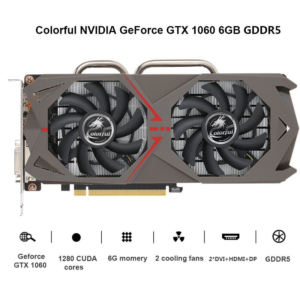 Colorful NVIDIA GeForce GTX 1060 GPU 6GB 192bit Esport Gaming Graphics Card มือสอง