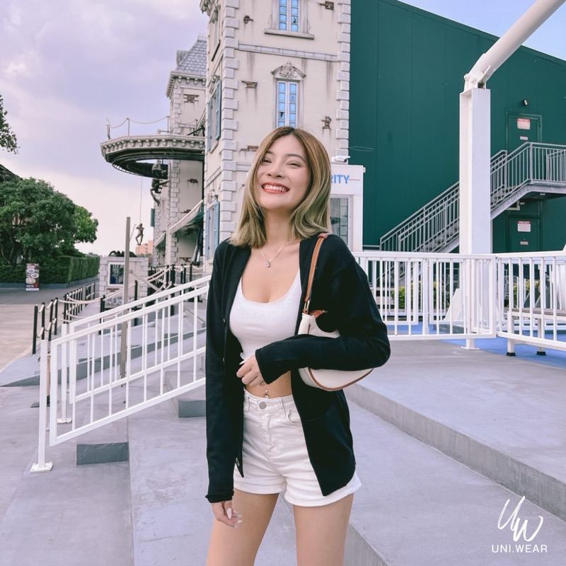 เสื้อไหมพรมคาร์ดิแกนผู้หญิง Uniwear : Wool Silk Washable V-Neck Wide Cardigan