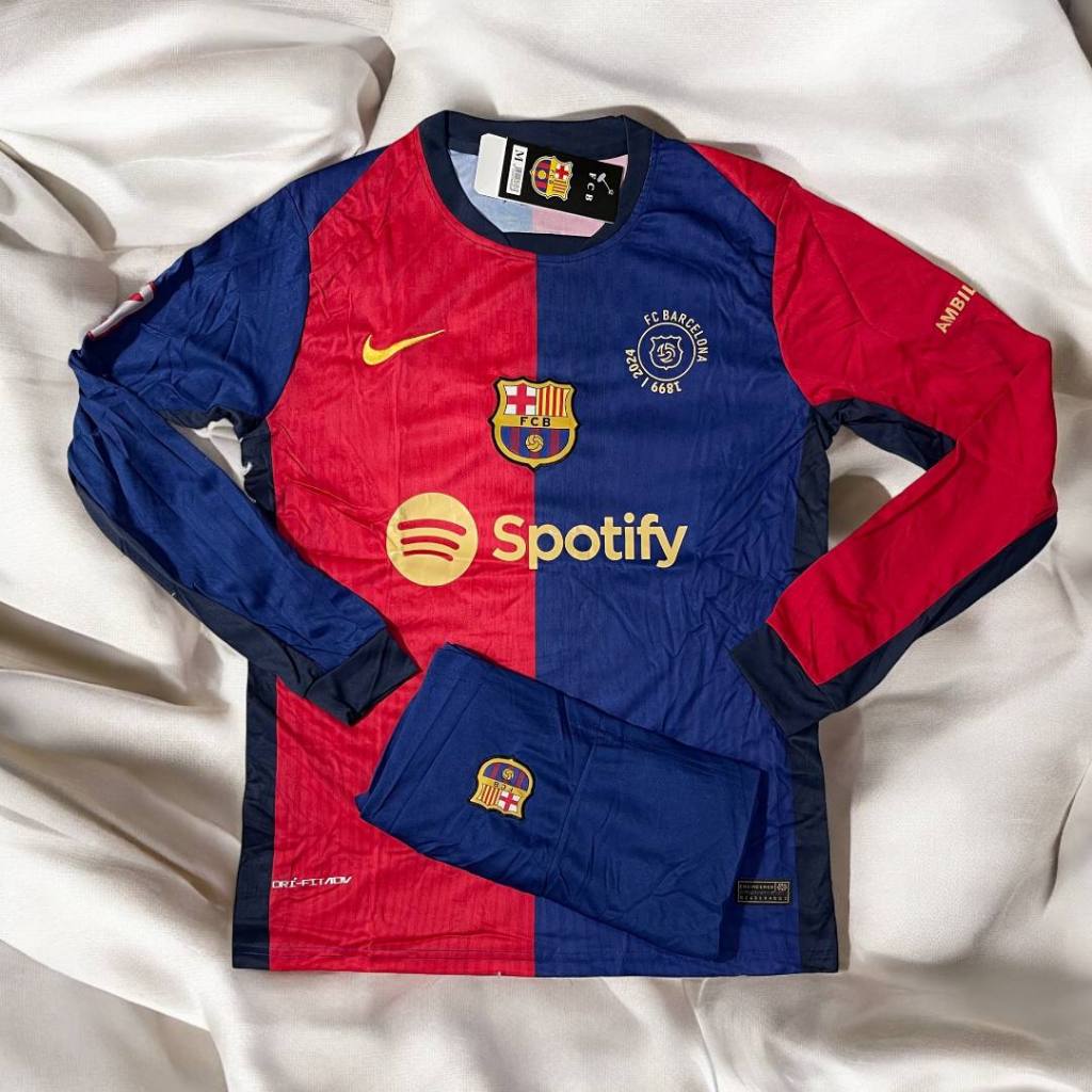 เสื้อฟุตบอล ทีม Bacelonaแขนยาว เสื้อพร้อมกางเกงชุดกีฬาใหม่ล่าสุด 2024 กับ 2025 เนื้อผ้าดีใส่สบาย