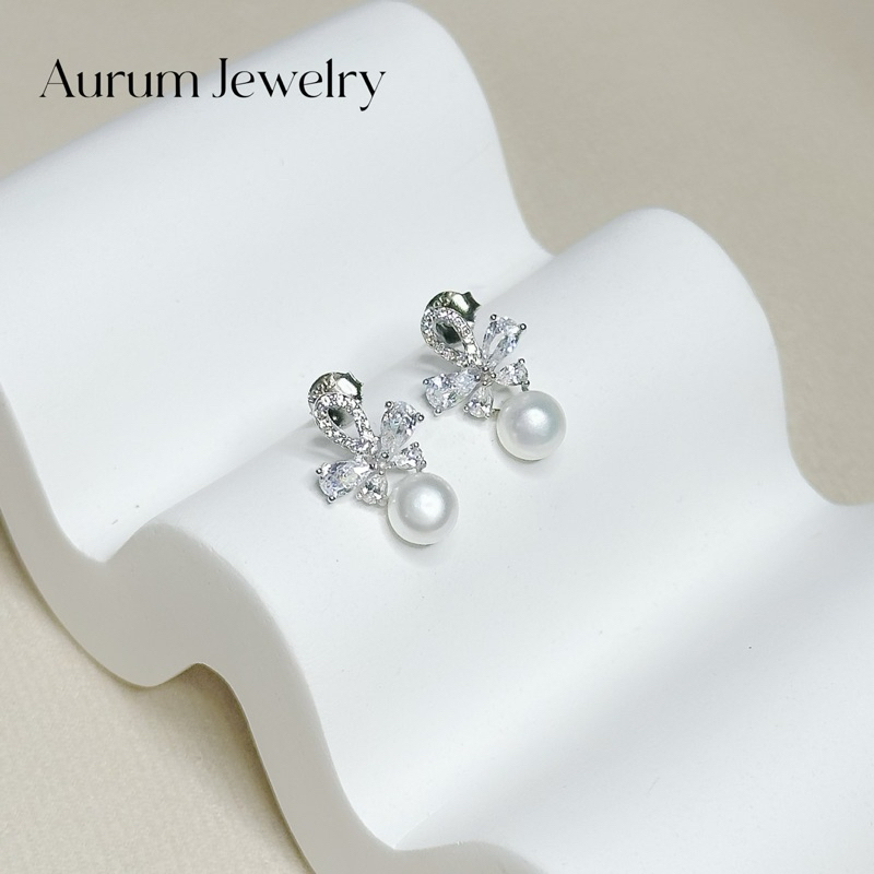 Bow & Pearl Silver Studs ต่างหูโบว์&ไข่มุก เงินแท้ (ราคาต่อ 1 คู่)
