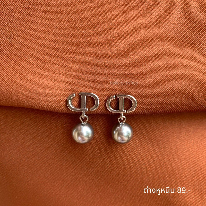 ( ต่างหูหนีบ ขดลวด ) ต่างหูสีเงิน มุกเทา