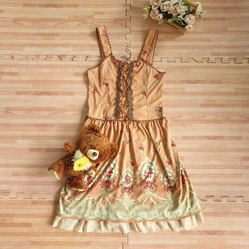 Axes femme เดรส อก 30-36 นิ้ว สายเดี่ยว ลายดอก สีโรส *เชือกกับลูกปัดไม่ใช่ของเดิม* ax4