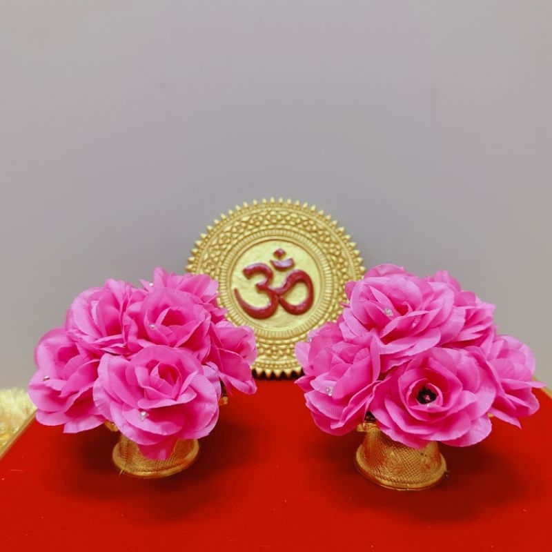 MT-FW2D พานพุ่มเล็ก กุหลาบชมพู ถวาย เทพ ไทย จีน ฮินดู พระแม่ทั้งปวง งานฝีมือ ราคาต่อพาน