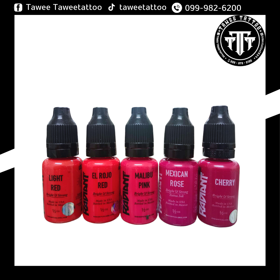 RADIANT​ 1/2 oz.​ เฉดสีแดงสด​ &​ ชมพู​บานเย็น​ สีเรเดียนท์ สำหรับ​สักลาย​ TATTOO​