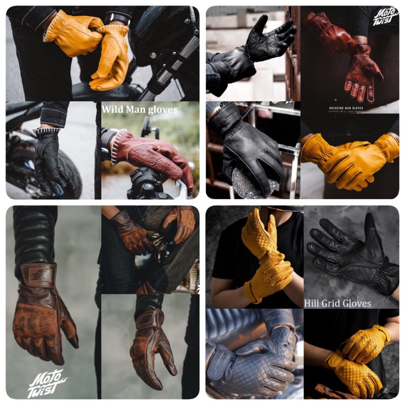 รวมถุงมือขับมอเตอร์ไซต์หนังเเท้ คุณภาพสูง Wildman,Greasingman,Mudoro,Hillgrid สำหรับใช้ในการขับขี่รถมอเตอร์ไซส์