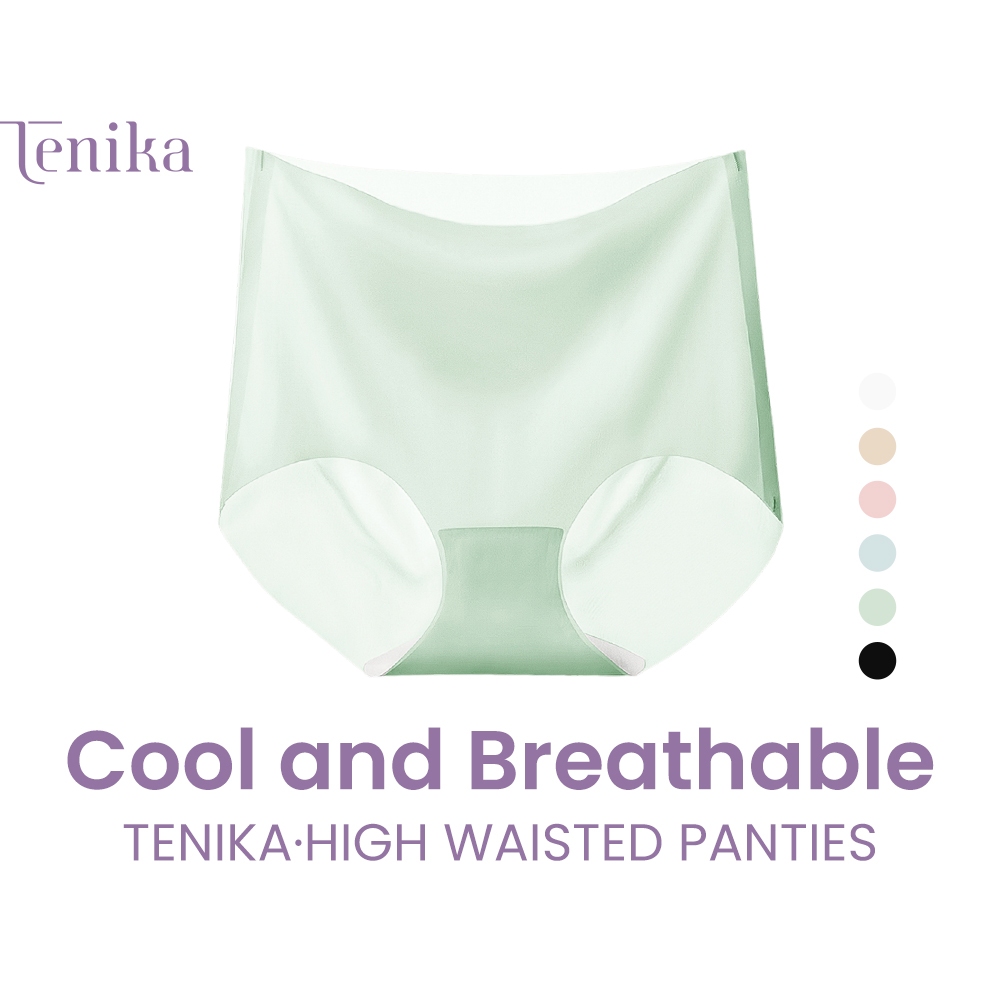 TENIKA กางเกงในผู้หญิง เอวสูง ผ้าเรียบนุ่มลื่น ยืดหยุ่นดีมาก ผ้าเย็น Ice Silk สะโพก กางเกงในไร้ขอบ