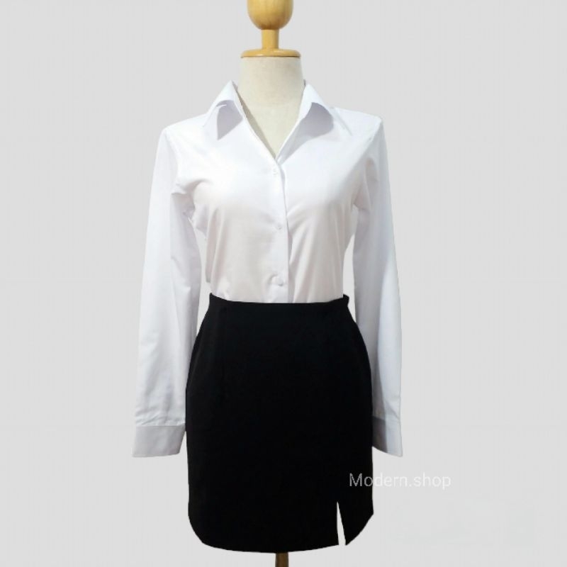 เสื้อเชิ้ตแขนยาวผู้หญิงสีขาว เสื้อเชิ้ตทำงานผู้หญิงแขนยาว