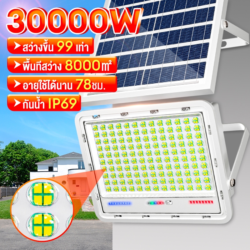 ซื้อ ไฟโซล่าเซลล์ 30000W ไฟโซล่าเซล Solar Light ไฟLED แสงสีขา กันน้ำ ไฟกลางแจ้งพลังงานแสงอาทิตย