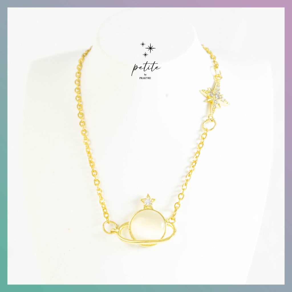 [พร้อมส่งในไทย🇹🇭] Orbit Saturn with Estrella Necklace - สร้อยคอ รูปดวงดาวและดาวเสาร์ สีทอง