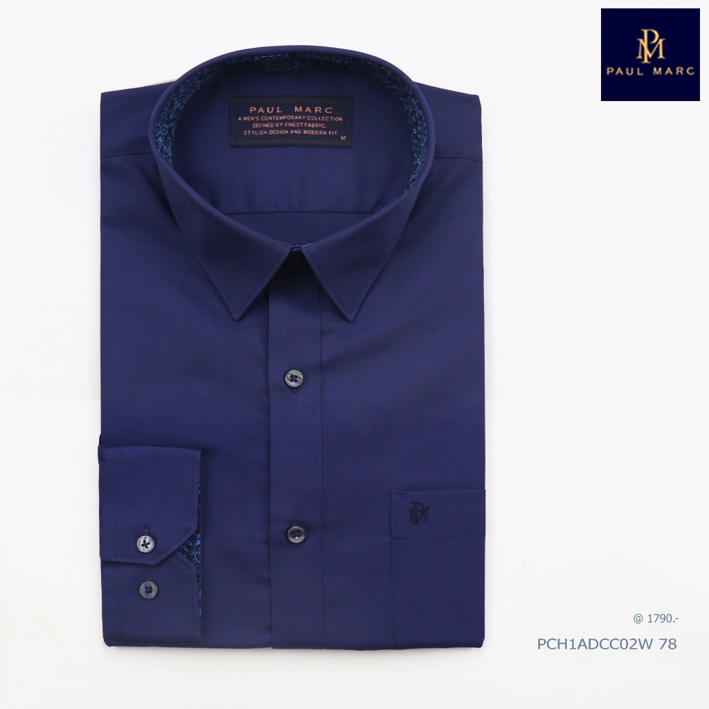 PAUL MARC เสื้อเชิ้ตสีน้ำเงินแขนยาว Signature Twill slim fit ผ้านุุ่ม รีดง่าย ใส่สบาย PCH1ADCC02W