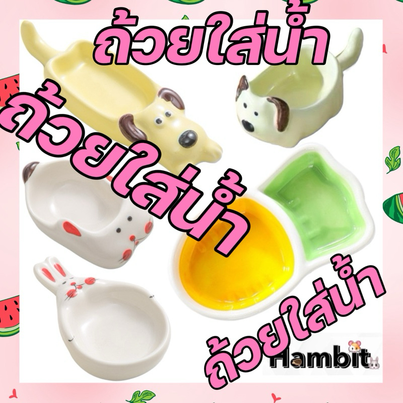 Hambit. ถ้วยใส่น้ำสัตว์เลี้ยง เซรามิก ลายการ์ตูนน่ารัก เกรดดีมาก ✅งานละเอียด