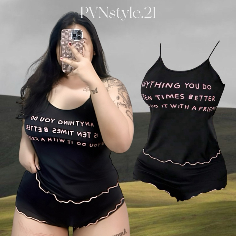 (ไซส์ใหญ่) Set 2 ชิ้น ชุดนอนเสื้อและกางเกงสาวอวบ อก36-48