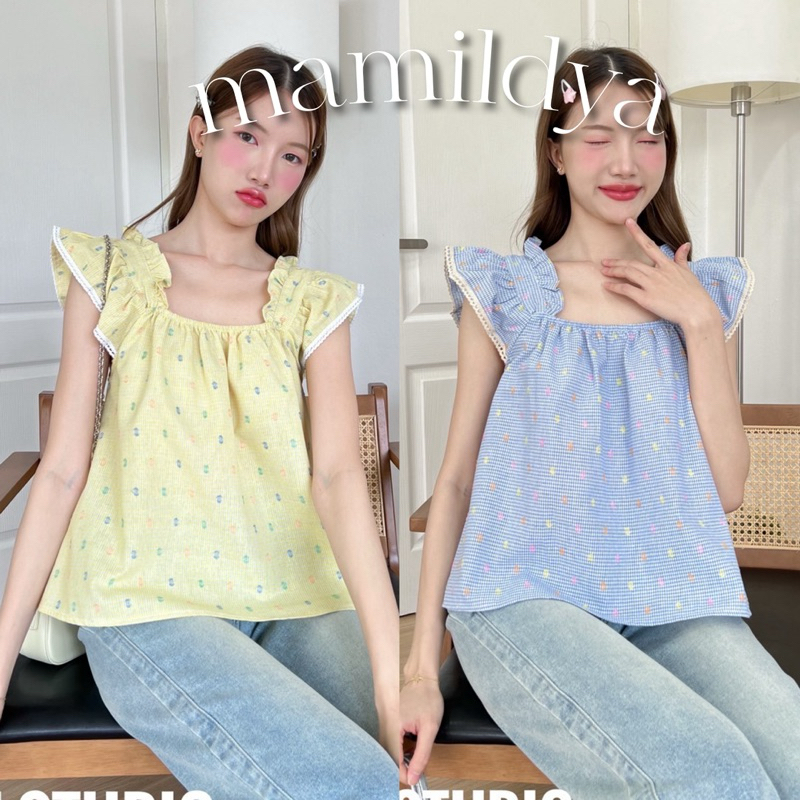 Mamildya.shop เสื้อแขนกุดระบาย ดึงยางช่วงอก/ N1-1/KHUN-จั้มอก
