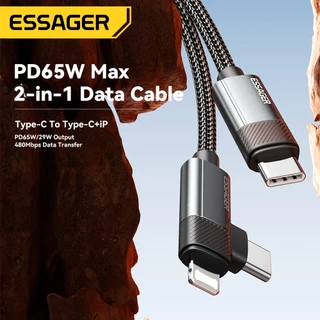 Essager สายชาร์จ PD65W Max 2-in-1 Type C to Type C+L พร้อมกระแสไฟชาร์จเร็ว for ip