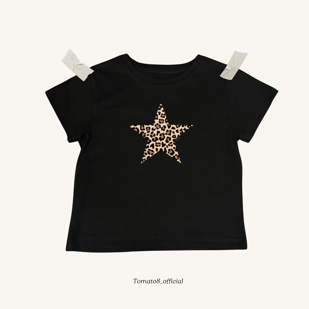 [Tomato8]-เสื้อครอป Baby tee ลาย Star leopard