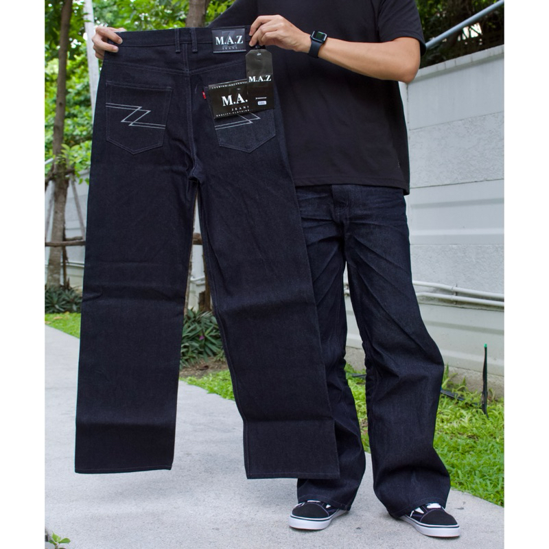 กางเกงยีนส์M.A.Z 16oz ปลายขา10นิ้ว แถมป้าย สีมิดไนท์ ด้ายเทา เป้าซิป เอว26-42นิ้ว ปั้นเฟดสวย