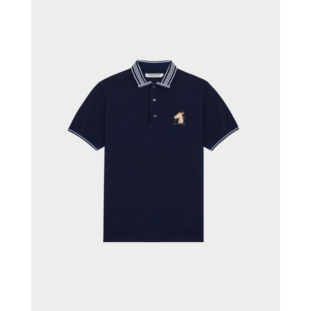 STRIPED COLLAR POLO SHIRT WITH LOGO EMBROIDERED
