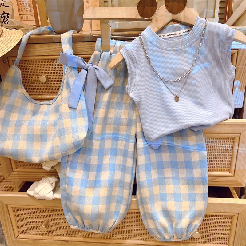 B271 ชุดเซ็ทเด็ก 3 ชิ้น เสื้อกล้าม+กางเกง+กระเป๋า