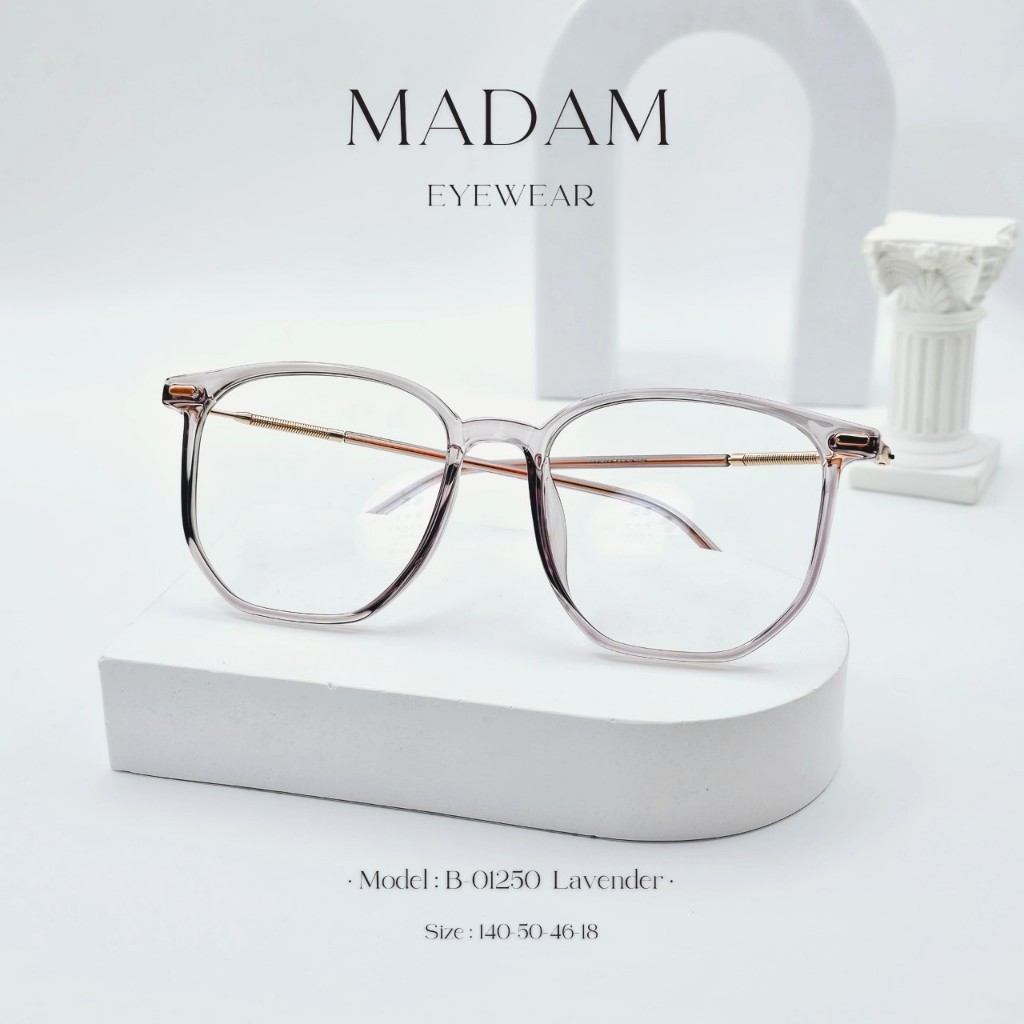 กรอบแว่นตาทรงเหลี่ยม TR90 เบาใส่สบาย เลนส์สั่งตัดใหม่ สายตา/กรองแสง (รุ่นB-01250)