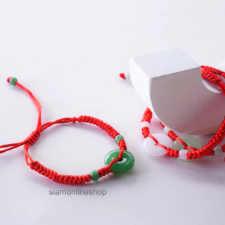 Red String สร้อยถัก ด้ายแดง ประดับเหรียญหยก (เลือกสีได้) ด้ายแดงมงคล by siamonlineshop