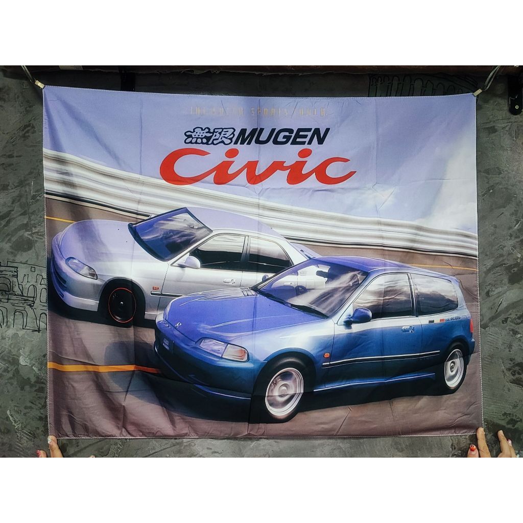 ป้ายผ้าตกแต่ง ผ้าแขวนผนัง ตกแต่งร้าน ตกแต่งห้อง แต่งโรงรถ honda civic