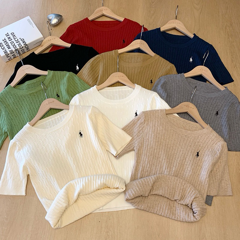 เสื้อไหมพรมคอกลมแขนสั้น ผ้าดีไหมพรมแบบนิ่ม ยืดได้เยอะมาก ใส่สะบาย เสื้อลําลอง #แฟชั่นผู้หญิง