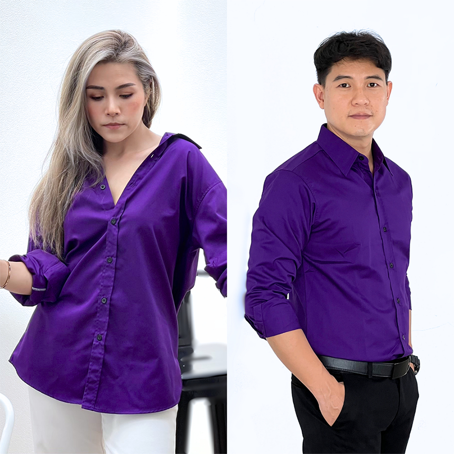 takayay brand เสื้อเชิ้ต สีม่วงไวโอเลต 36-54 นิ้ว เสื้อเชิ้ตแขนยาว ผ้าคอตตอนทวิล เสื้อเชิ้ตสีม่วง