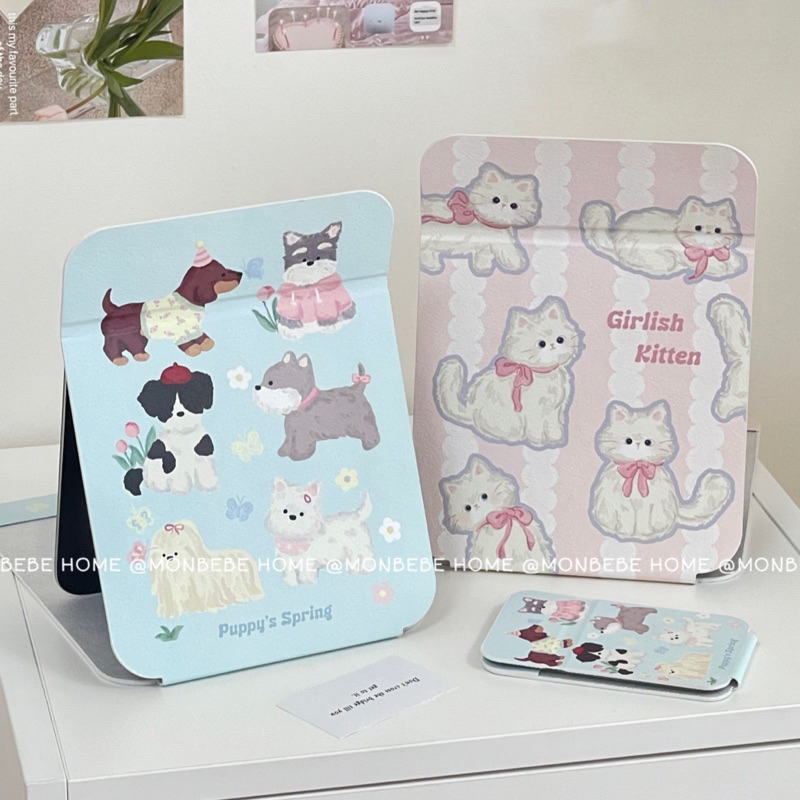 กระจกแต่งหน้า กระจกตั้งโต๊ะ กระจกพับ ลายแมวและสุ นัข มี 2 ​​ขนาด ใหม่เมื่อ 8.17