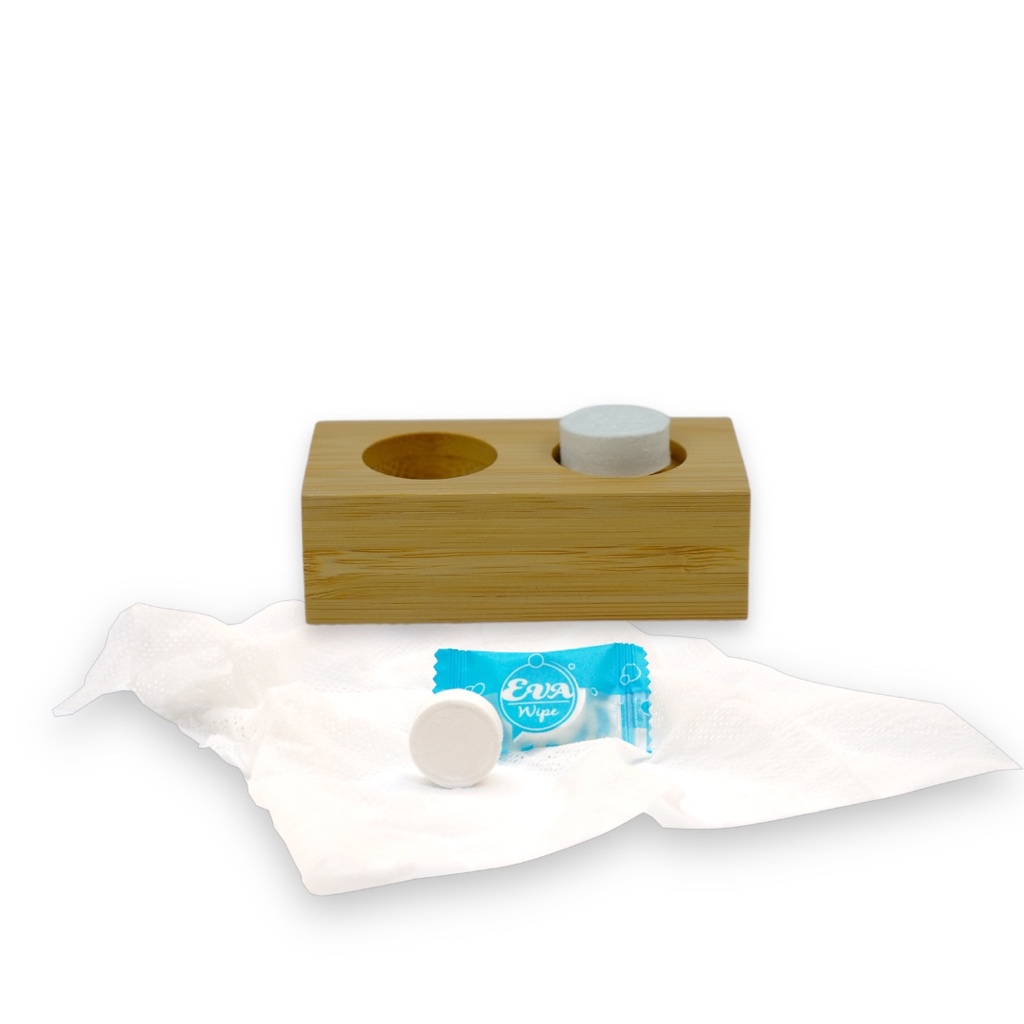 ถาดไม้ แบบ 1 ช่อง Bamboo tray towel วางผ้าอัดเม็ด