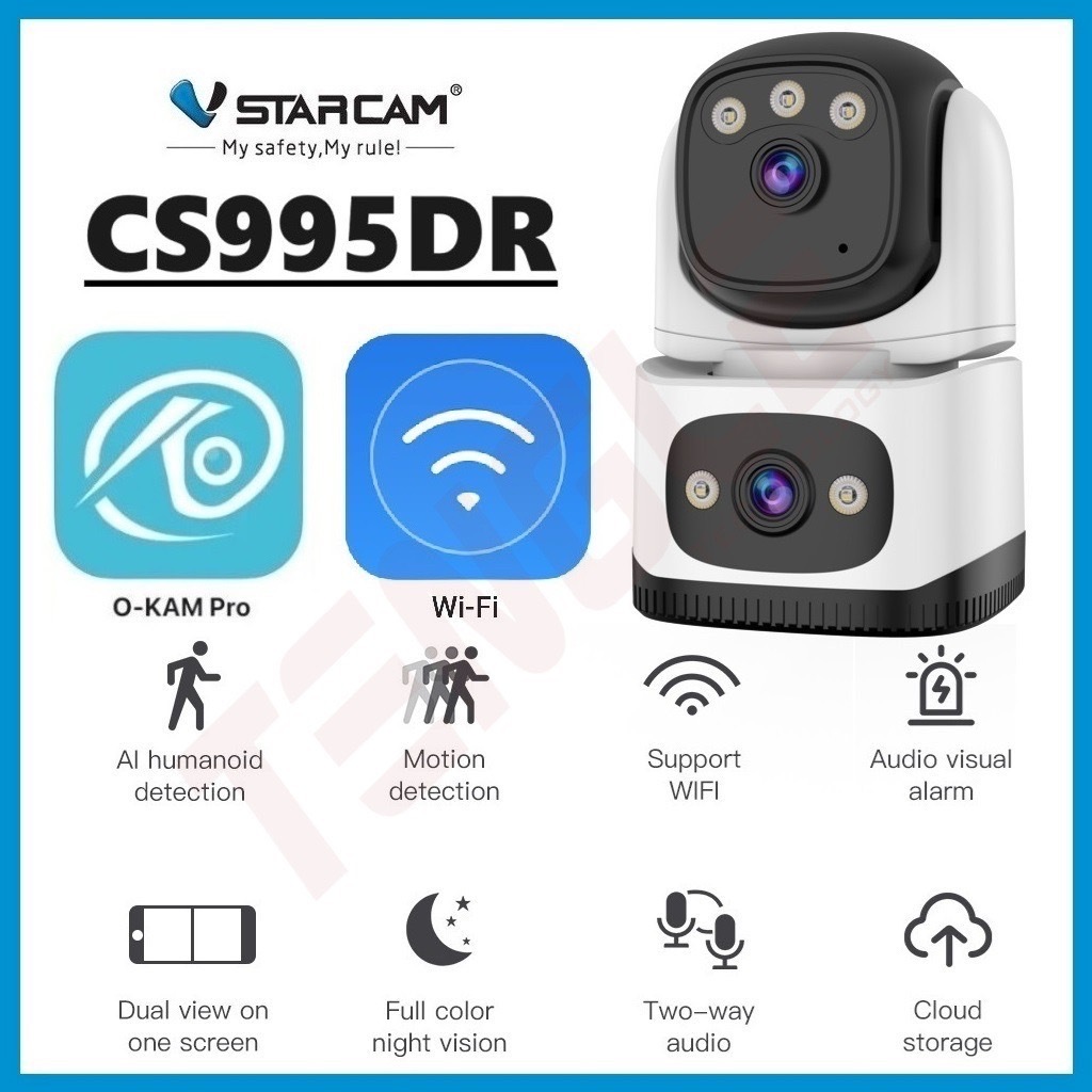 Vstarcam CS995DR (เลนส์คู่) กล้องวงจรปิดไร้สาย ความละเอียด 3MP(1296P) indoor มีAI+ คนตรวจจับสัญญาณเตือน