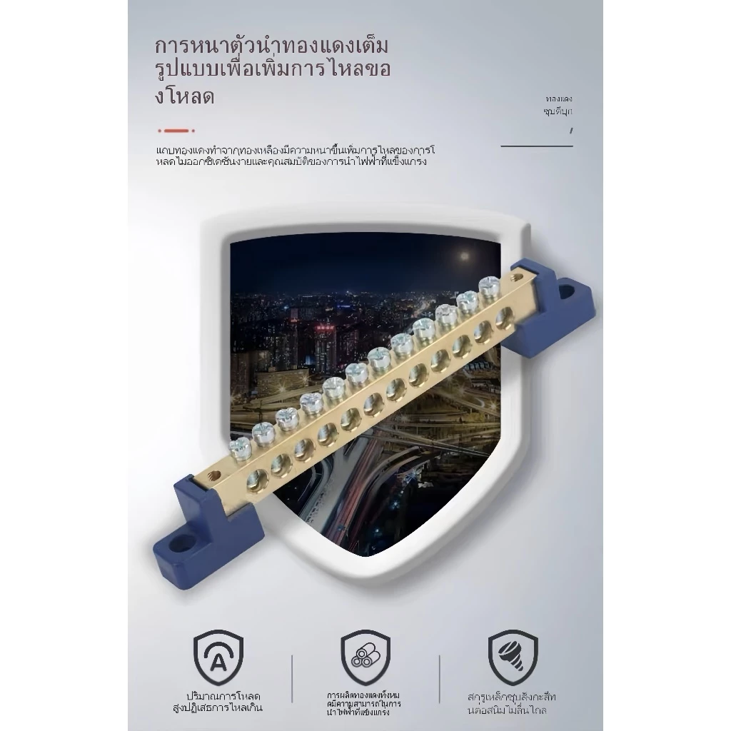 (6x9) (8x12) บัสบาร์ทองเหลือง บาร์กราวด์ บาร์นิวทรัล บัสบาร์ กราวด์ Busbar Ground Bar (ฐานน้ำเงิน) thumbnail 4