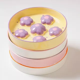 ชามกันกินมูมมาม ชะลอการกิน ลายดอกไม้ ชามเซรามิค แมว หมา สุนัข 16.3cm Bowl ฐานขายแยก