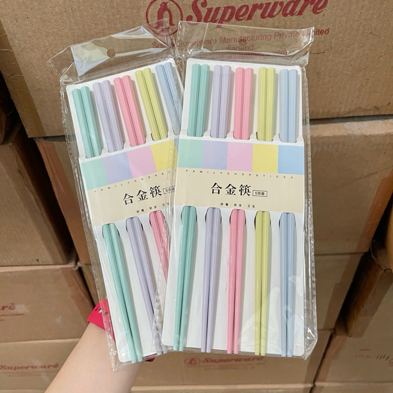 ตะเกียบเมลามีน 5คู่ สีพาสเทล