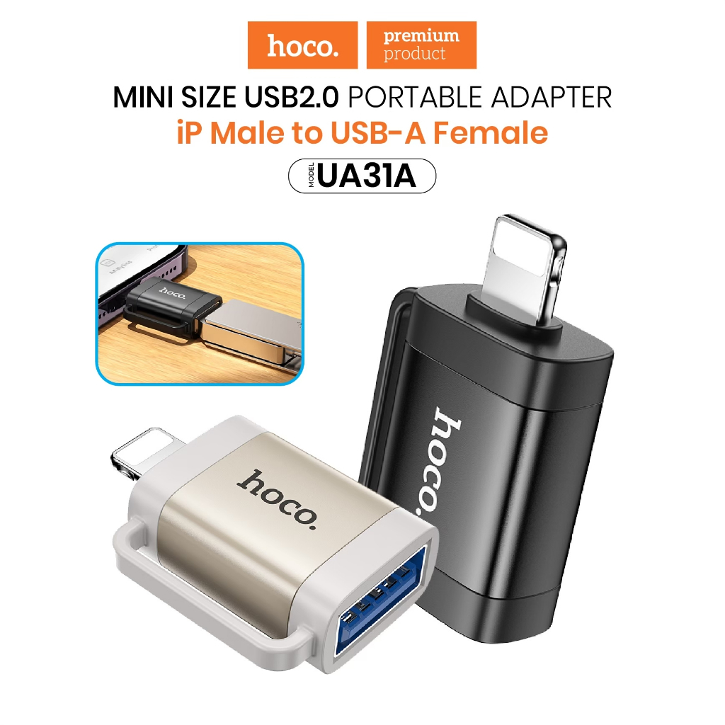 HOCO UA31A OTG Adapter สำหรับ iOS to USB2.0 สำหรับเชื่อมต่ออุปกรณ์ รองรับการโอนถ่ายข้อมูล และการชาร์