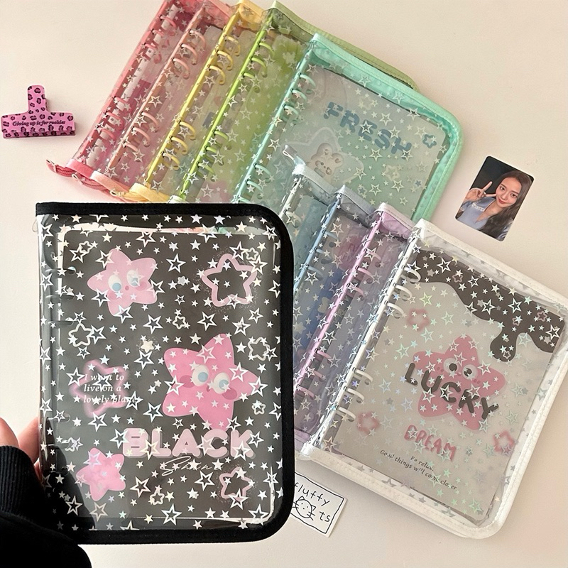 พร้อมส่ง🇹🇭แฟ้มซิปลายhologramดาว A5 6ห่วง แฟ้มลายดาว แฟ้มการ์ด อัลบั้มรูป (AA,AB,AD) #A2