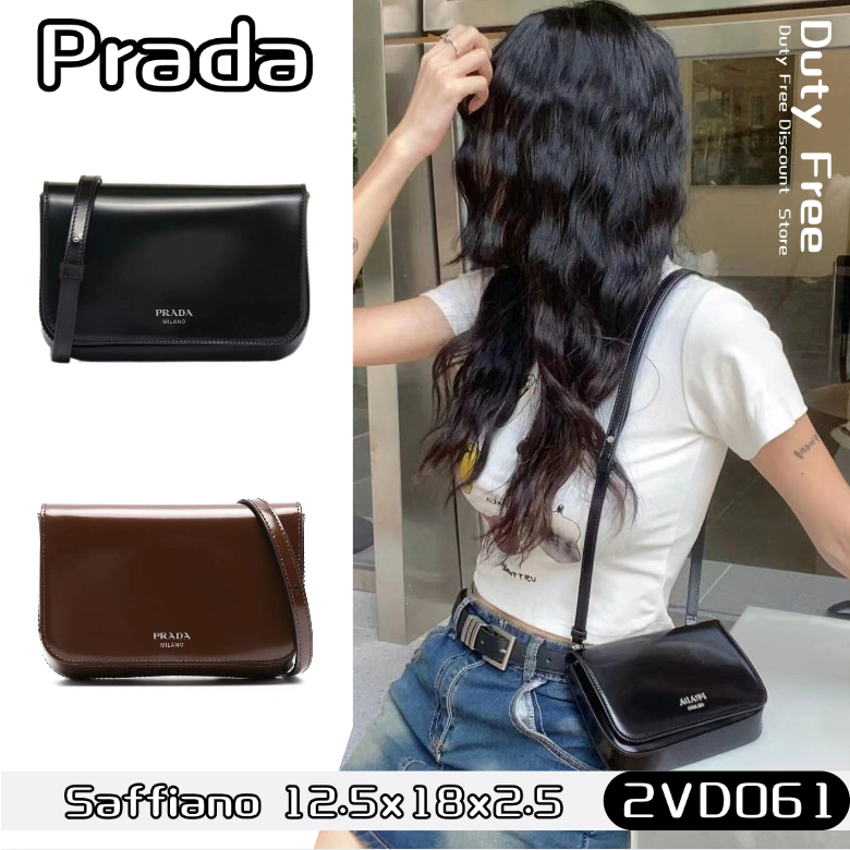 💼Prada Saffiano Patent Leather Shoulder Bag ปราด้า✨กระเป๋าสะพาย/สไตล์เดียวกันสำหรับผู้ชายและผู้หญิง 