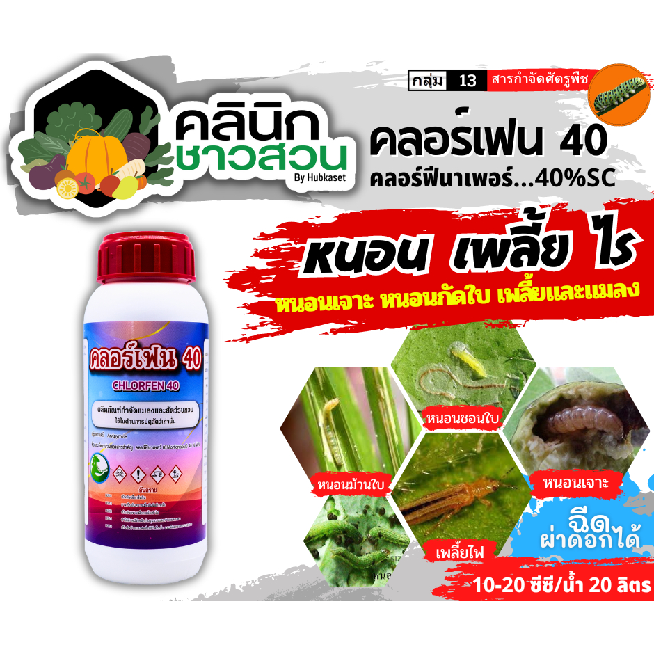 🥬 คลอร์เฟน 40 (คลอร์ฟีนาเพอร์ 40% SC) บรรจุ 500ซีซี กำจัดหนอนชอนใบ หนอนห่อใบข้าว หนอนม้วนใบข้าว