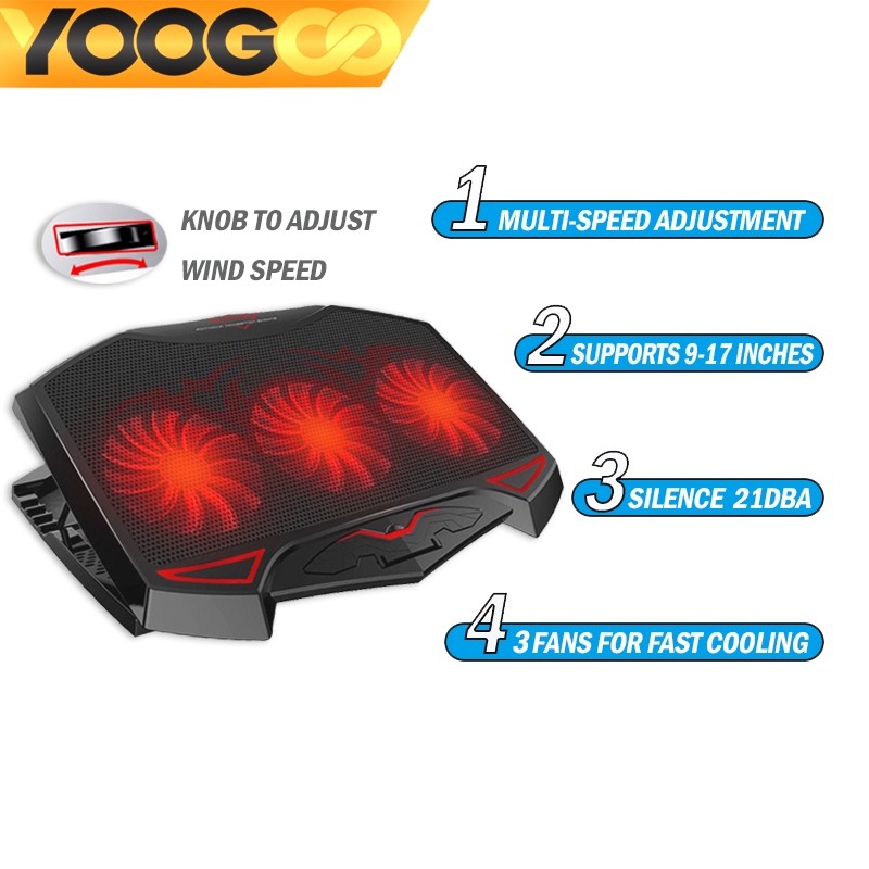 แท่นวางโน๊ตบุ๊ค พัดลมโน๊ตบุ๊คพกพา คอมพิวเตอร์ หม้อน้ำ 3Fan Cooler Pad Cooling Fan For Laptop/Ipad ปรับระดับความสูงได้