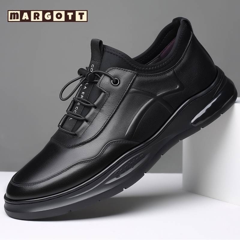 【margott9】รองเท้าแฟชั่นผู้ชาย สีดำหนัง ทรงสลิปออน ไซส์ 39-44