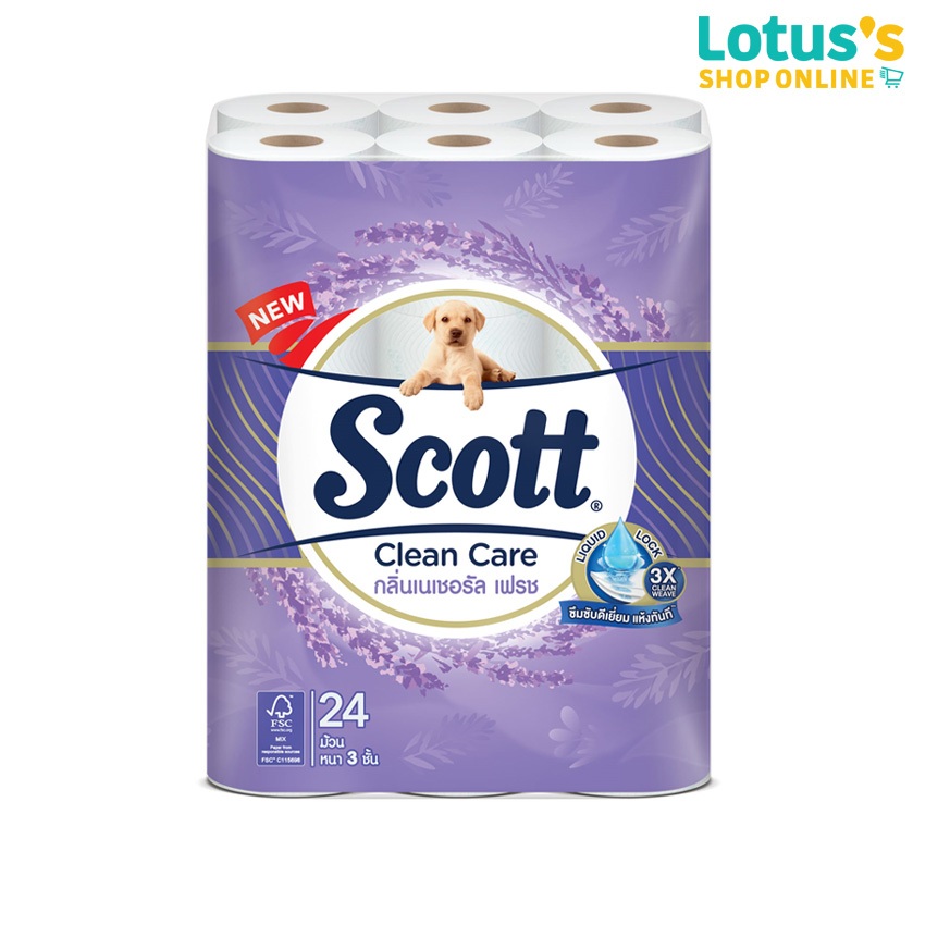 สก๊อตต์ คลีนแคร์ กระดาษชำระหนา 3 ชั้น กลิ่นเนเชอรัลเฟรช (แพ็ค 24 ม้วน) SCOTT CLEAN CARE NATURAL FRESH 24ROLLS