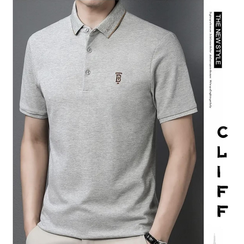 CLIFF แขนสั้นผู้ชาย เสื้อยืดคอปก แขนสั้นงานปักเกรดพรีเมี่ยม สไตล์ธุรกิจ ผ้ามีความนุ่มและสวมใส่สบาย