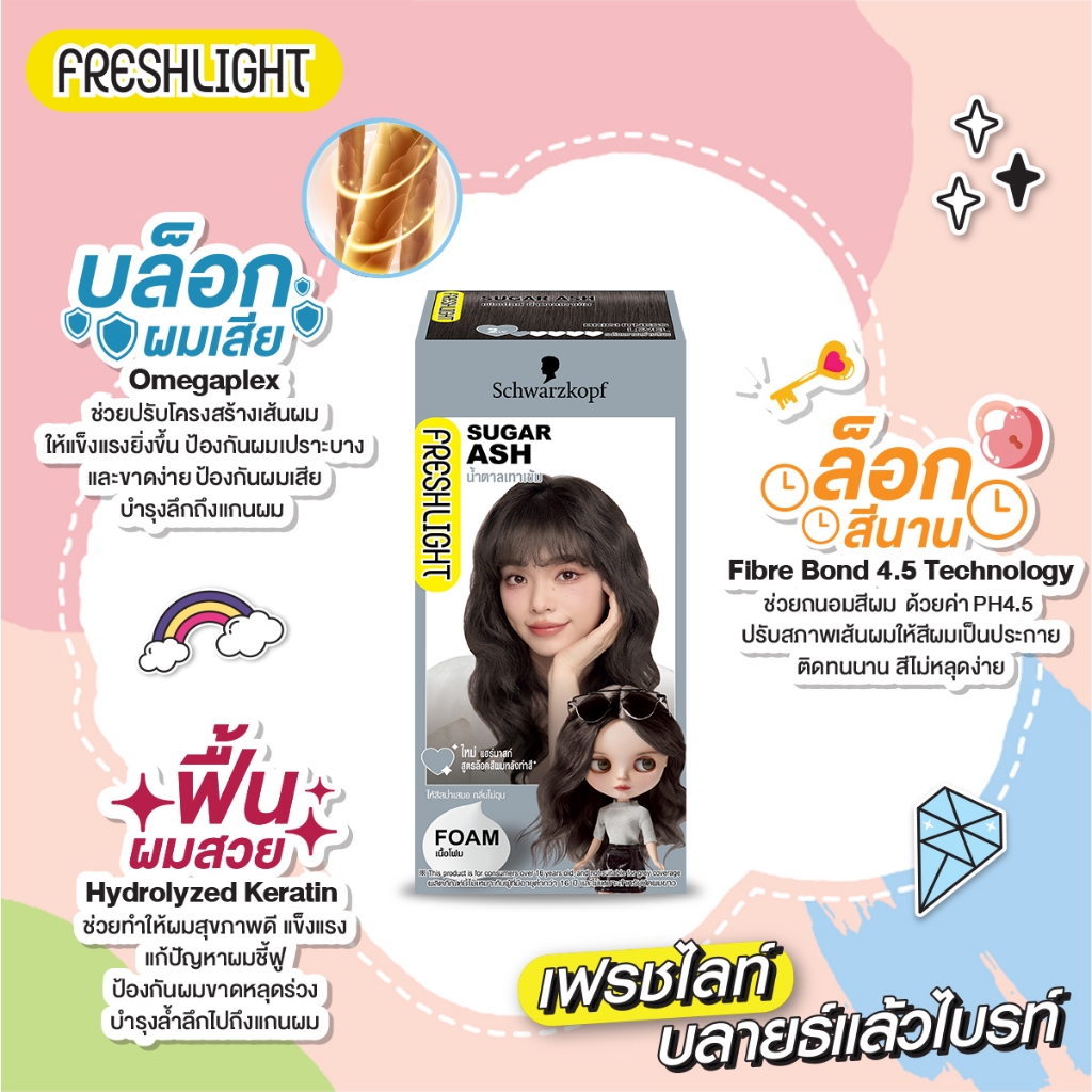 Schwarzkopf Freshlight Foam Color SUGAR ASH 1 pcs. ชวาร์สคอฟ เฟรชไลท์ โฟม โฟมเปลี่ยนสีผม สีน้ำตาลเทาเข้ม1กล่อง - รูปที่ 4