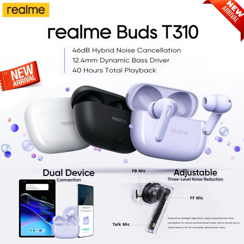 New realme Buds T310 TWS ชุดหูฟังบลูทูธไร้สาย IP55 ประกันศูนย์ไทย 1ปี