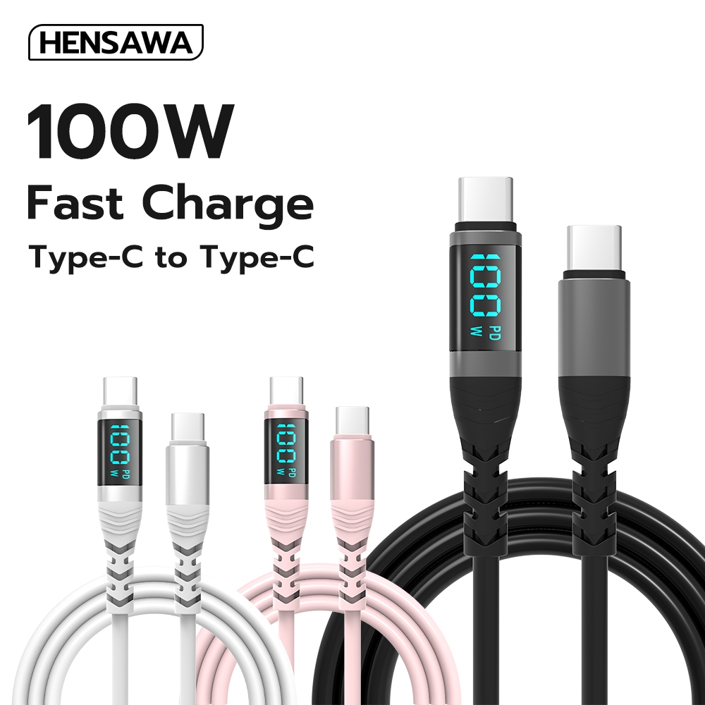 HENSAWA US3116 / 3117 TypeC to TypeC PD100W ชาร์จเร็ว พร้อมชิป Cable E-Marker สายแสดงผลแบบดิจิตอล For แล็ปท็อป โทรศัพท์