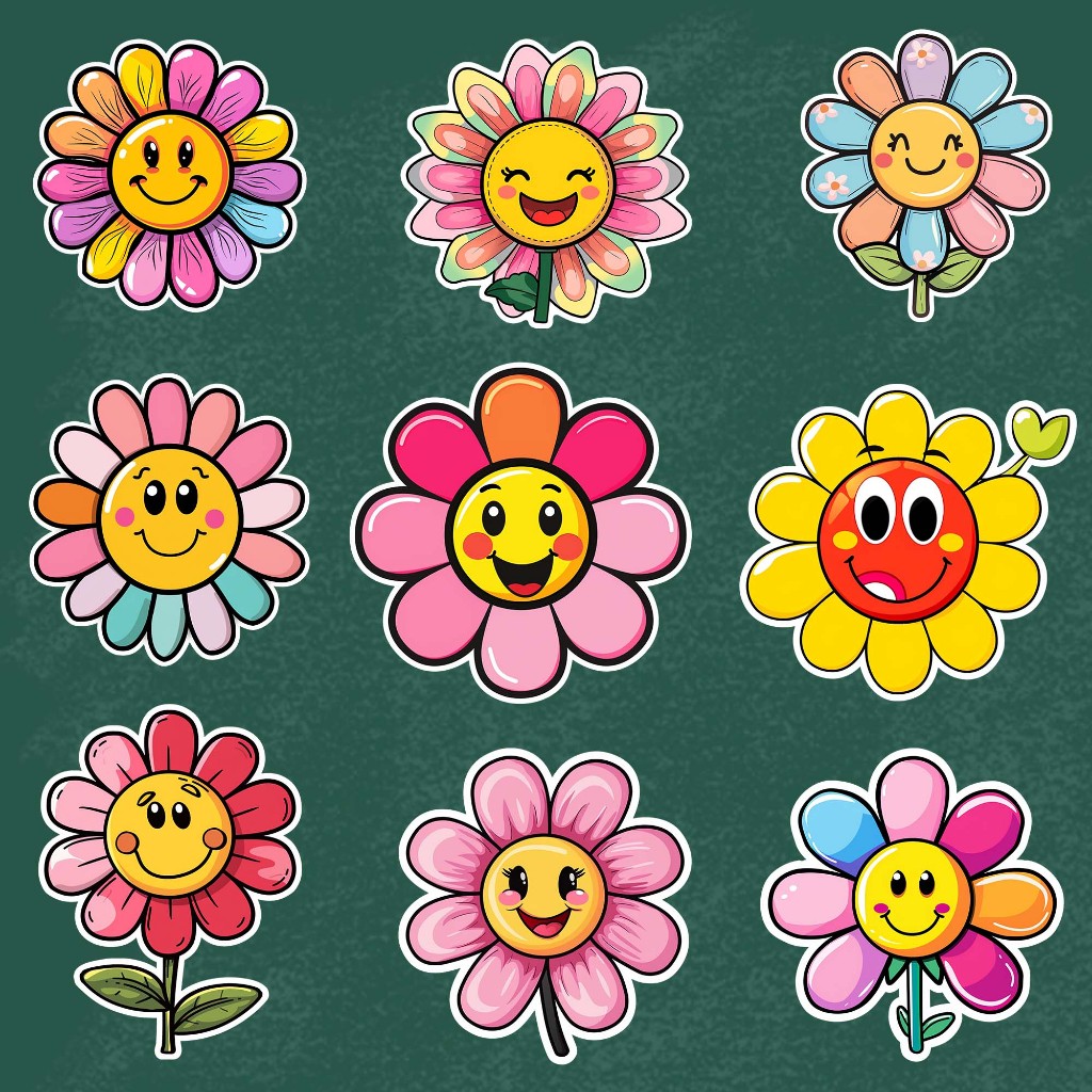 ตัวรีดติดเสื้อผ้า F.209 SmileFaceFlower set.01 แผ่นฟิล์มรีดร้อน