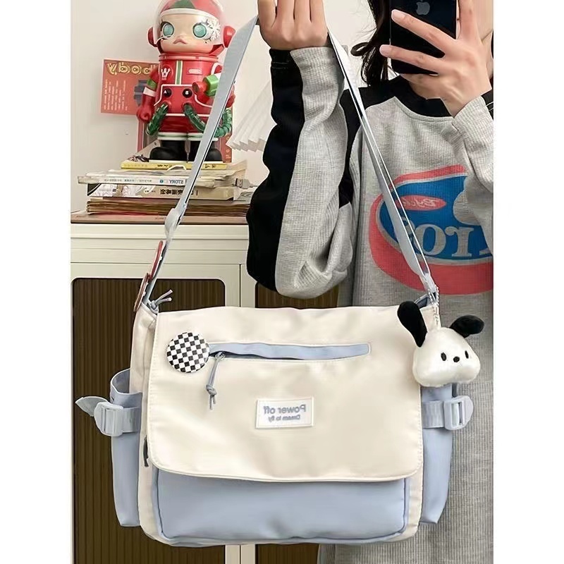 (P-014) กระเป๋าสะพายไหล่ เรียบง่าย กระเป๋าสะพายข้างน่ารัก ไนลอน ถุงผ้าใบ message bag - รูปที่ 2