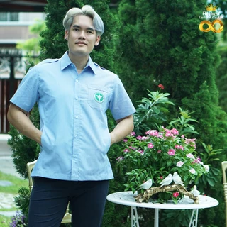 เสื้อปฏิบัติการ ตรวจการ ซาฟารี กระทรวงสาธารณสุข ฟ้าริ้ว ชาย เสื้ออนามัย คอเชิ๊ตปก ทรงสวย พร้อมส่ง 👑👑👑