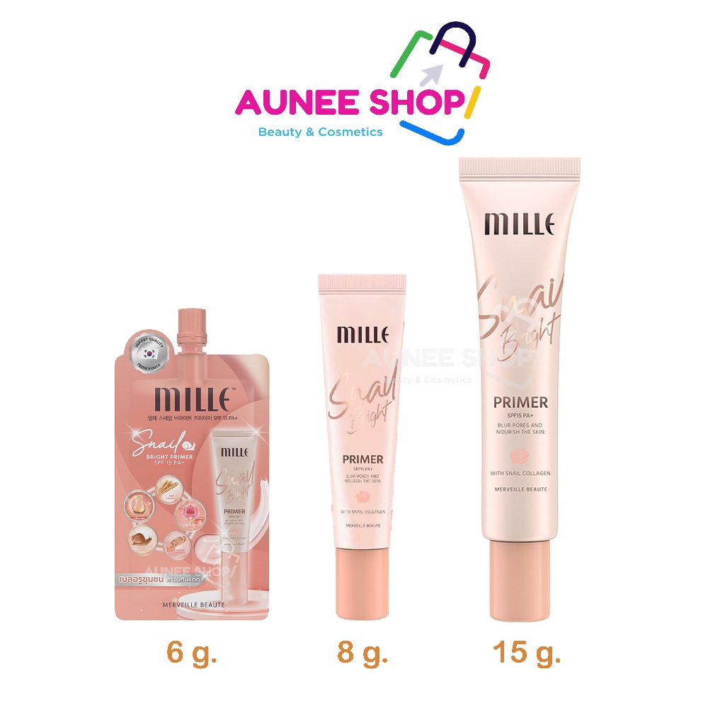 ส่งฟรี/มีไลฟ์ (1 หลอด)  Mille Snail Bright Primer มิลเล่ สเนล ไบรห์ ไพร์เม อร์ SPF15 PA++